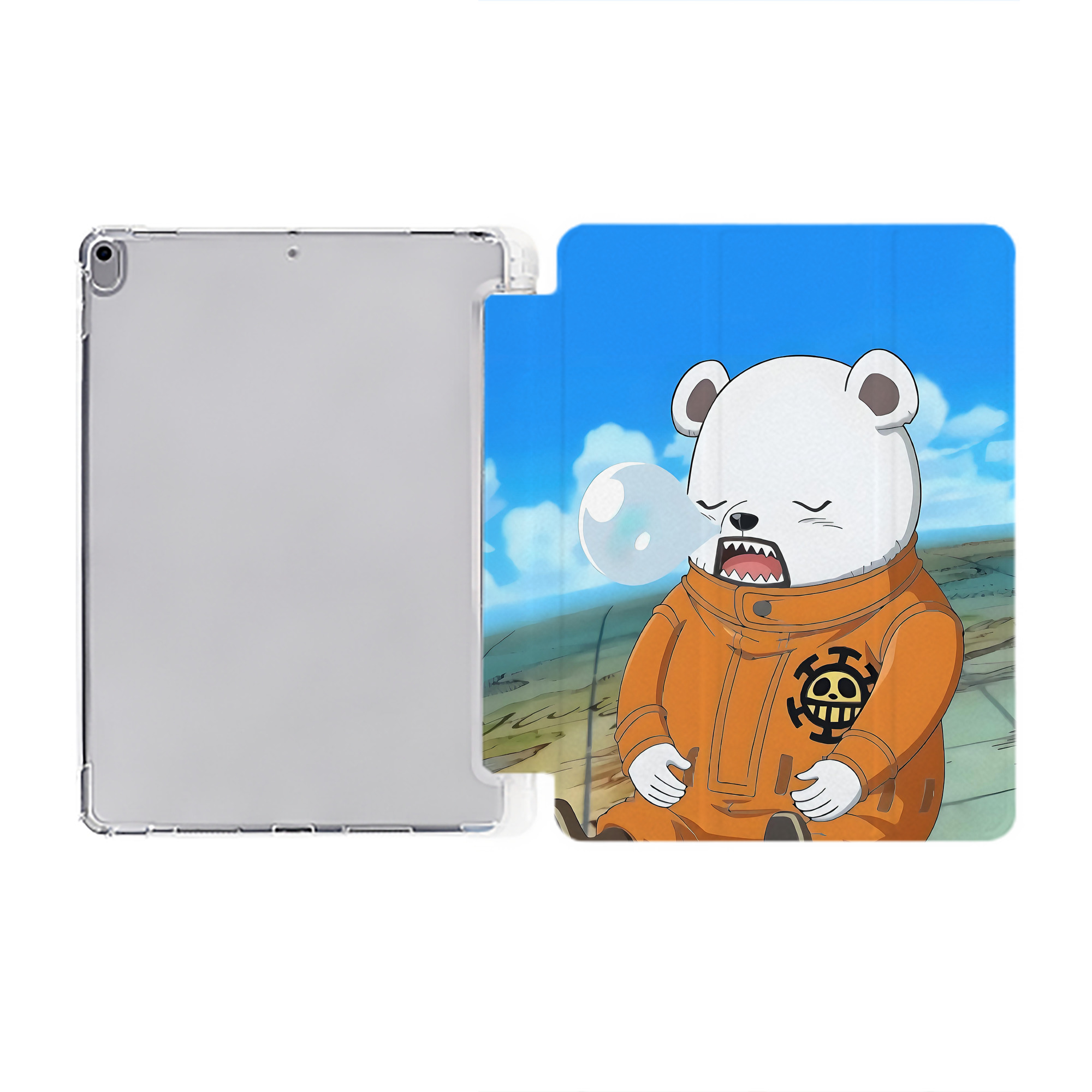 ワンピース ONE PIECE IPad ケース ペン収納付き 三つ折りスタンド PUレザー×シリコン 対応機種9.5/10.5/10.9インチ